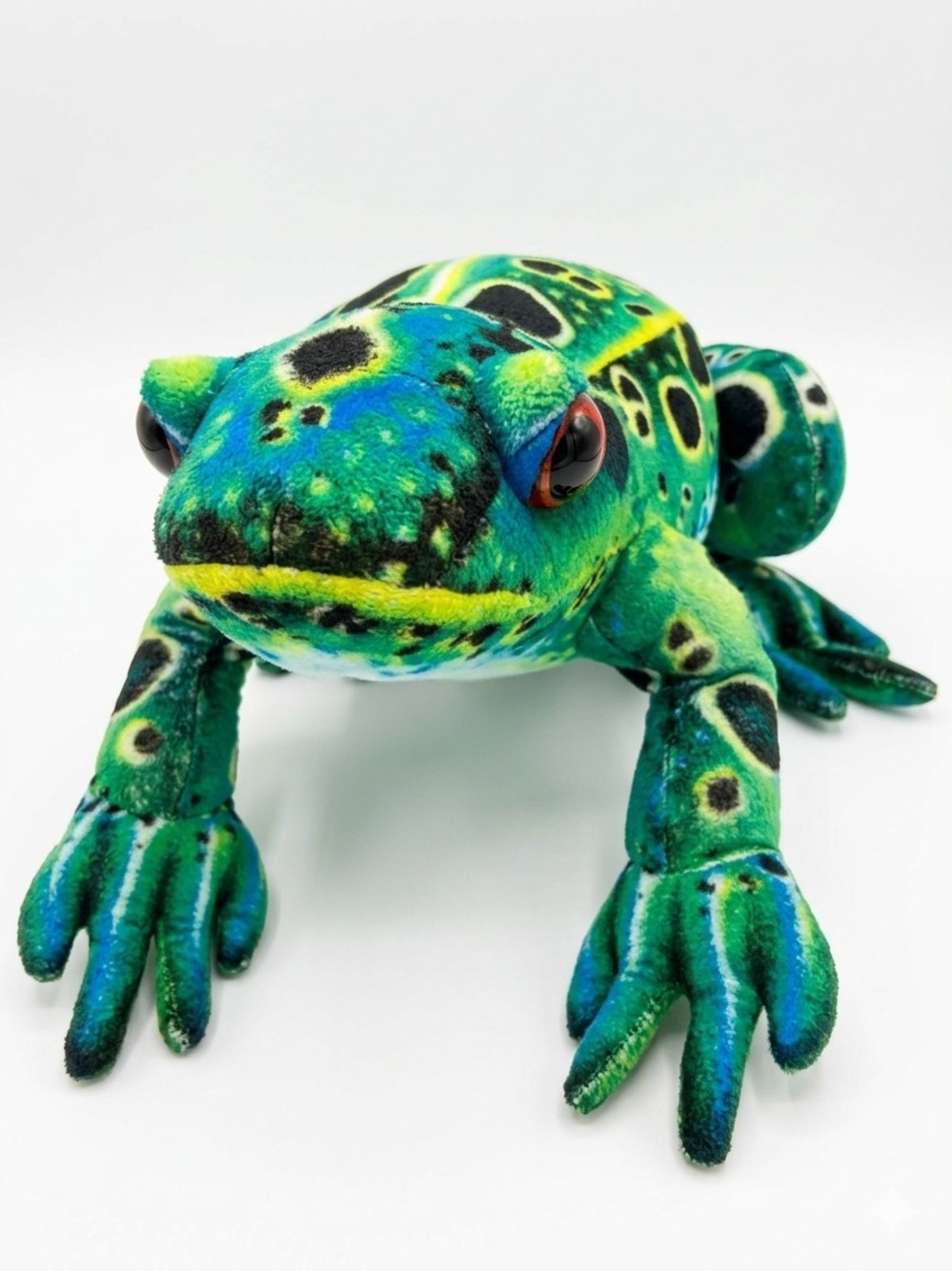 2006 Toy Network Realistic Frog Plush Green Blue Spotted Stuffed Animal 14”